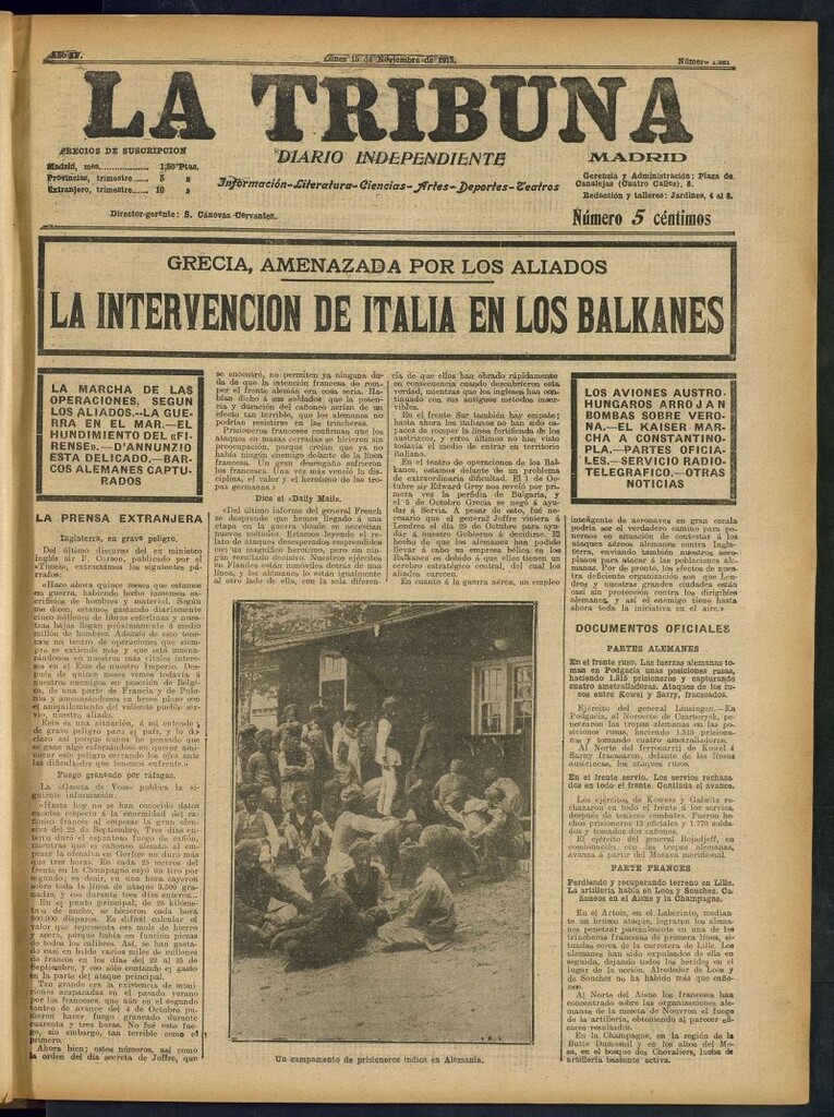 Miniatura de La Tribuna: diario independiente del 15 de noviembre de 1915