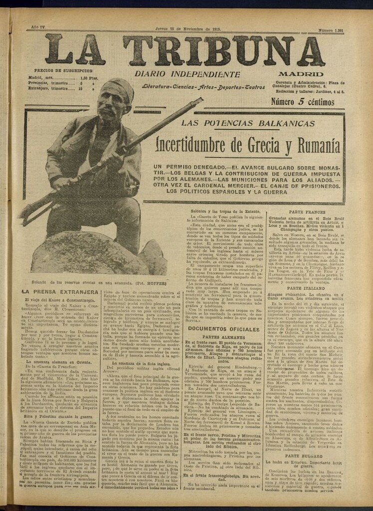 Miniatura de La Tribuna: diario independiente del 25 de noviembre de 1915