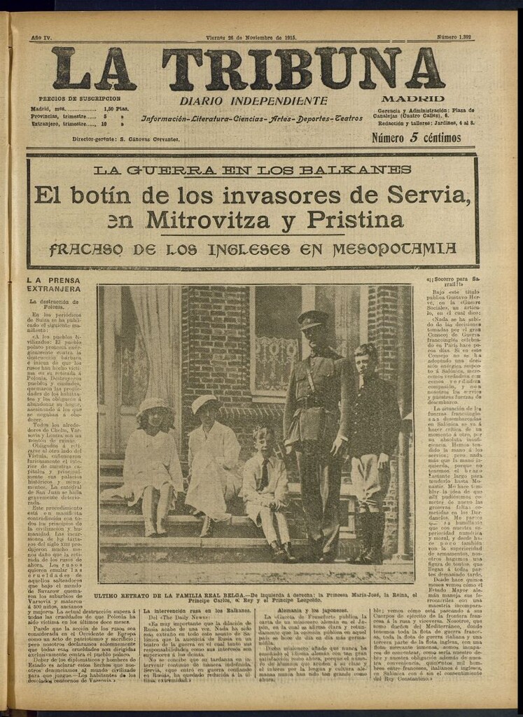 Miniatura de La Tribuna: diario independiente del 26 de noviembre de 1915