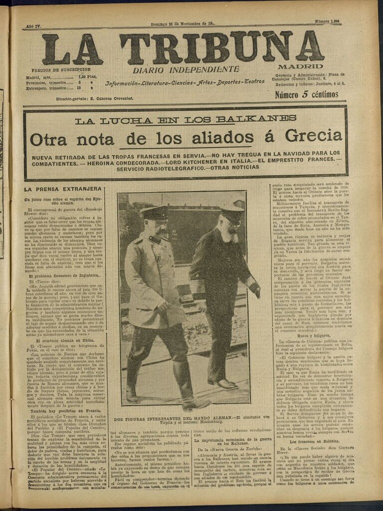 Miniatura de La Tribuna: diario independiente del 28 de noviembre de 1915