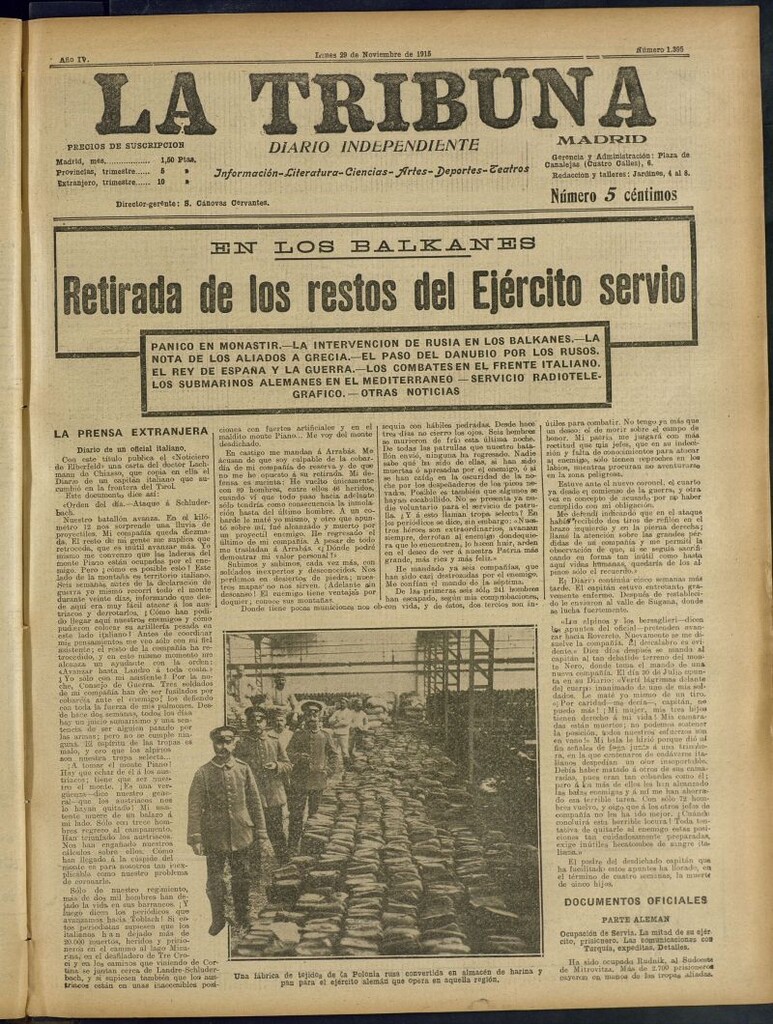 Miniatura de La Tribuna: diario independiente del 29 de noviembre de 1915