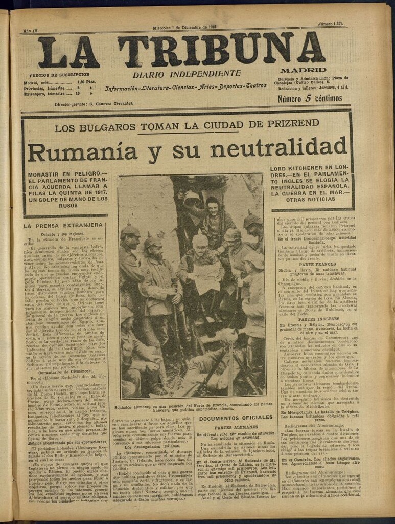 Miniatura de La Tribuna: diario independiente del 1 de diciembre de 1915