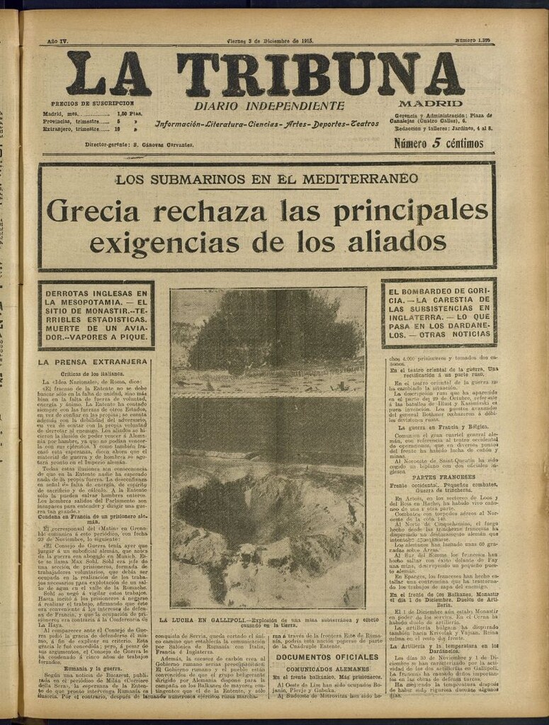 Miniatura de La Tribuna: diario independiente del 3 de diciembre de 1915