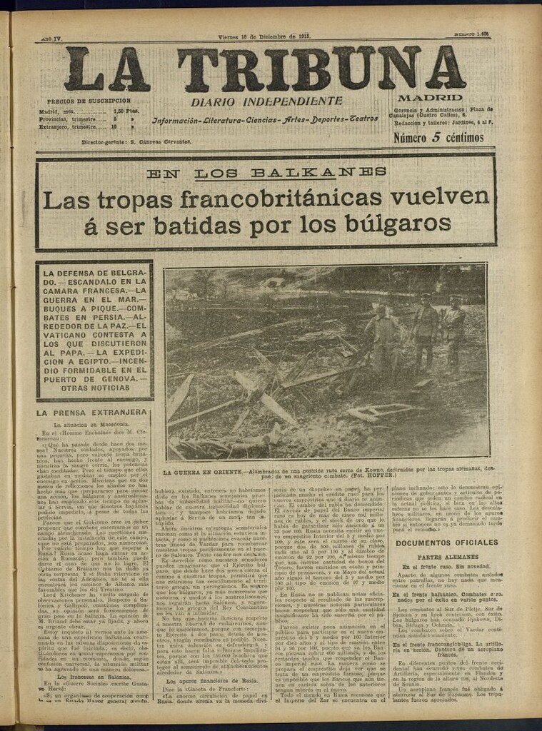 Miniatura de La Tribuna: diario independiente del 10 de diciembre de 1915
