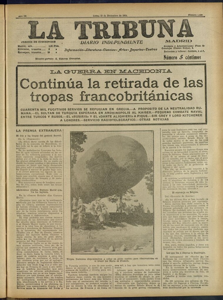 Miniatura de La Tribuna: diario independiente del 13 de diciembre de 1915