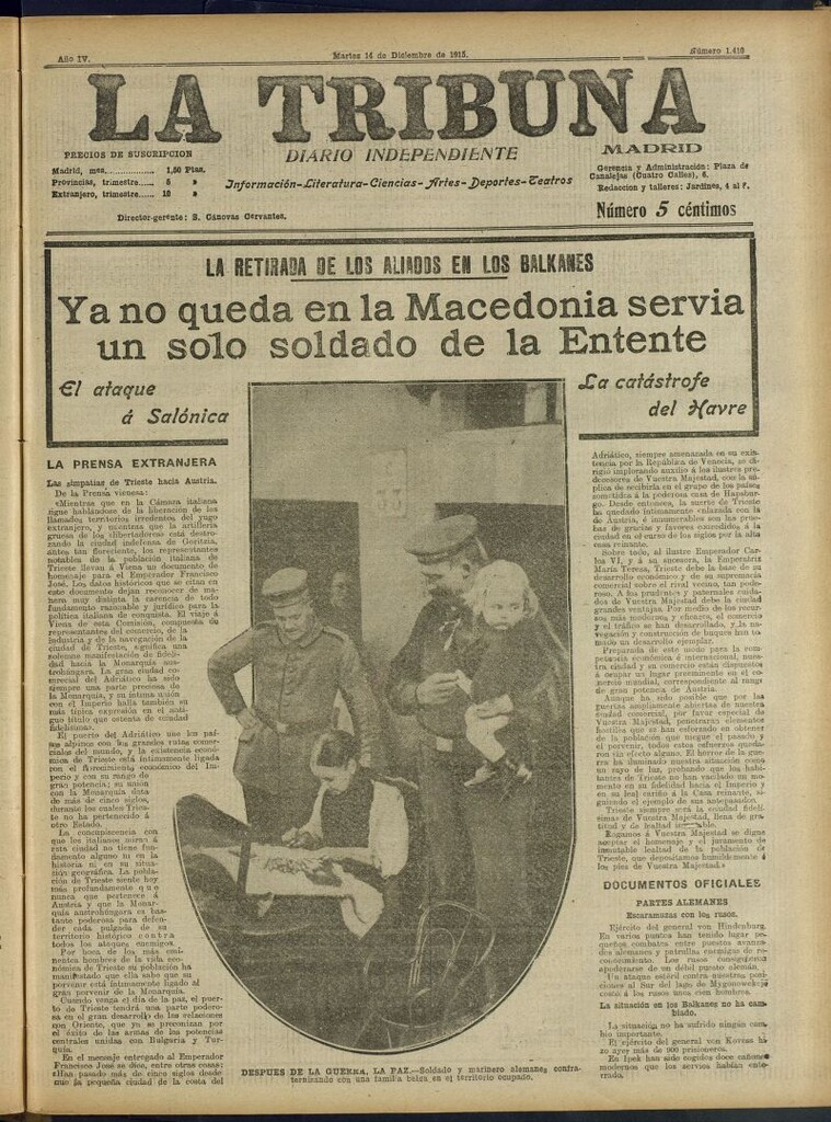 Miniatura de La Tribuna: diario independiente del 14 de diciembre de 1915