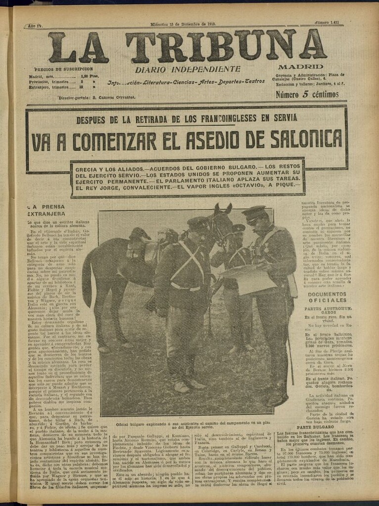 Miniatura de La Tribuna: diario independiente del 15 de diciembre de 1915