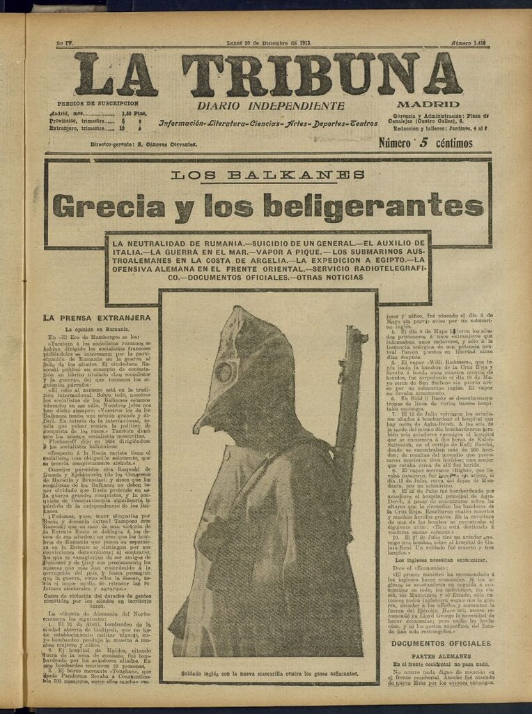 Miniatura de La Tribuna: diario independiente del 20 de diciembre de 1915