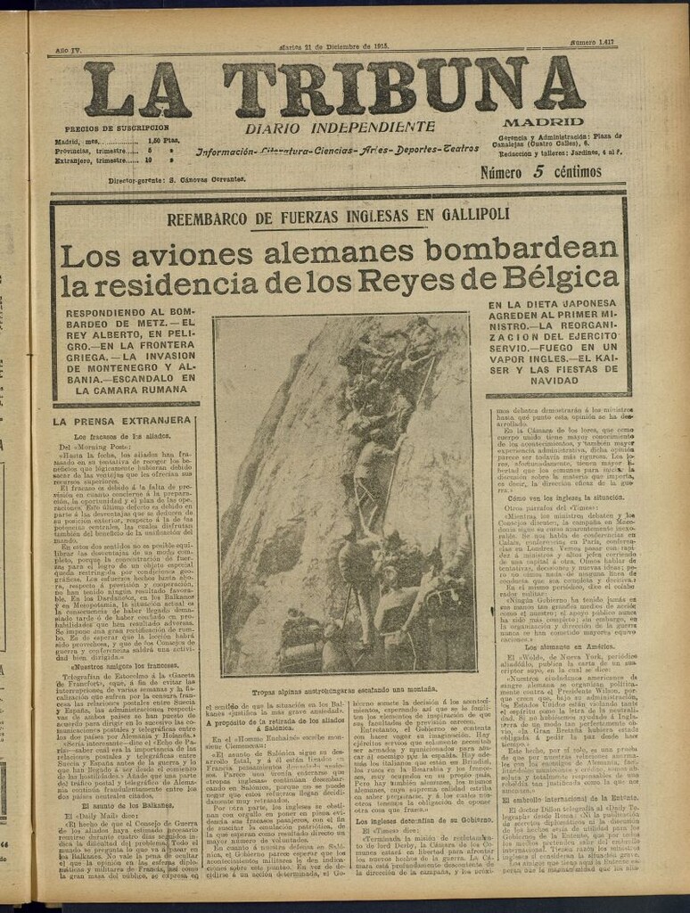 Miniatura de La Tribuna: diario independiente del 21 de diciembre de 1915