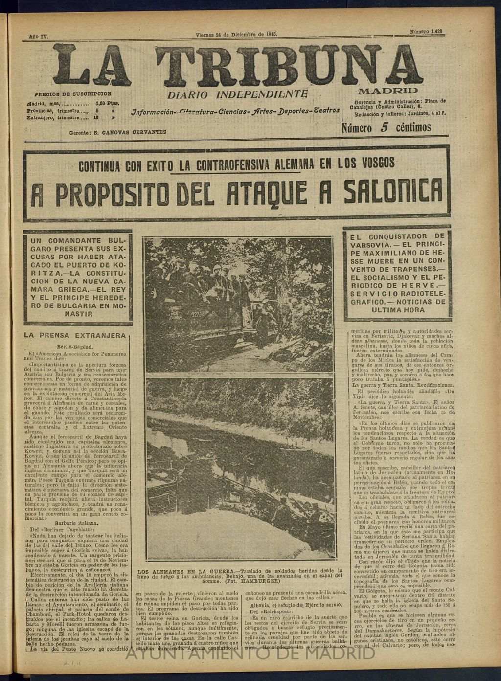 Miniatura de La Tribuna: diario independiente del 24 de diciembre de 1915
