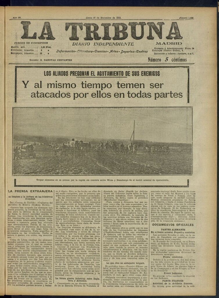 Miniatura de La Tribuna: diario independiente del 27 de diciembre de 1915