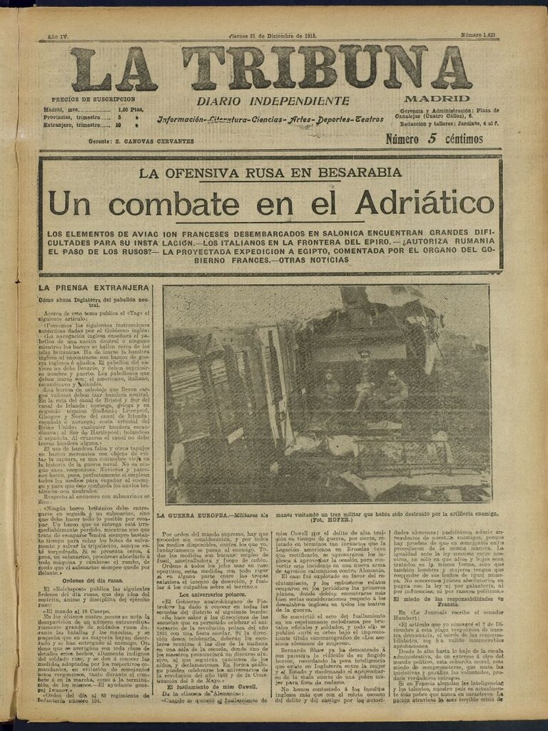 Miniatura de La Tribuna: diario independiente del 31 de diciembre de 1915