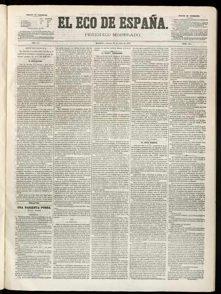 Miniatura de El Eco de España del 25 de julio de 1872