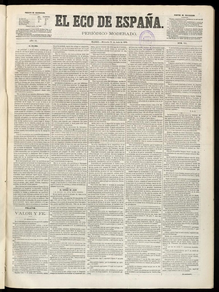 Miniatura de El Eco de España del 31 de julio de 1872