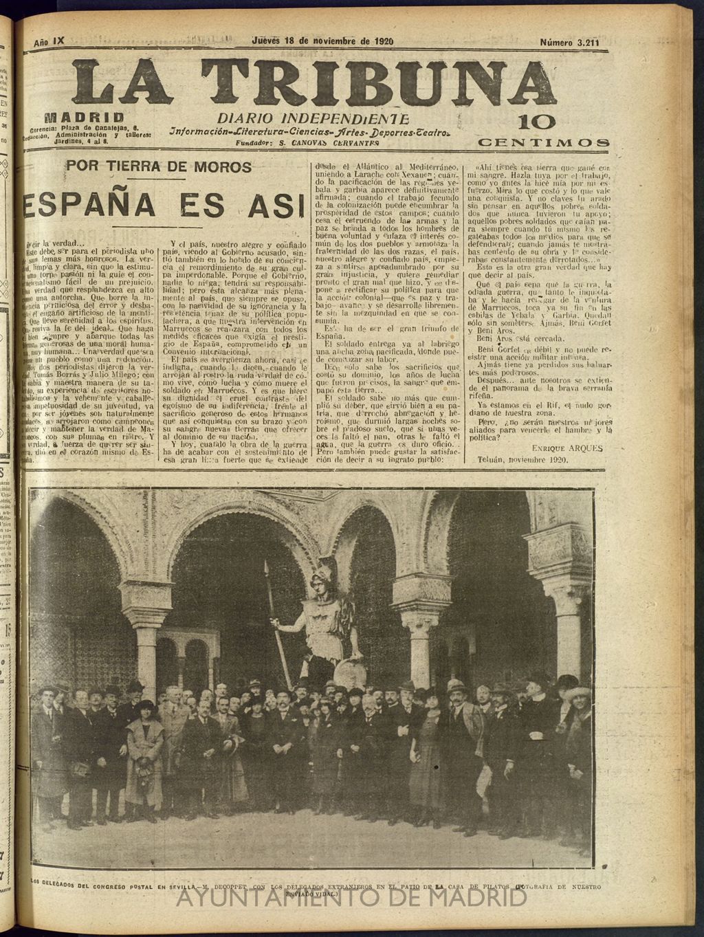 Miniatura de La Tribuna: diario independiente del 18 de noviembre de 1920