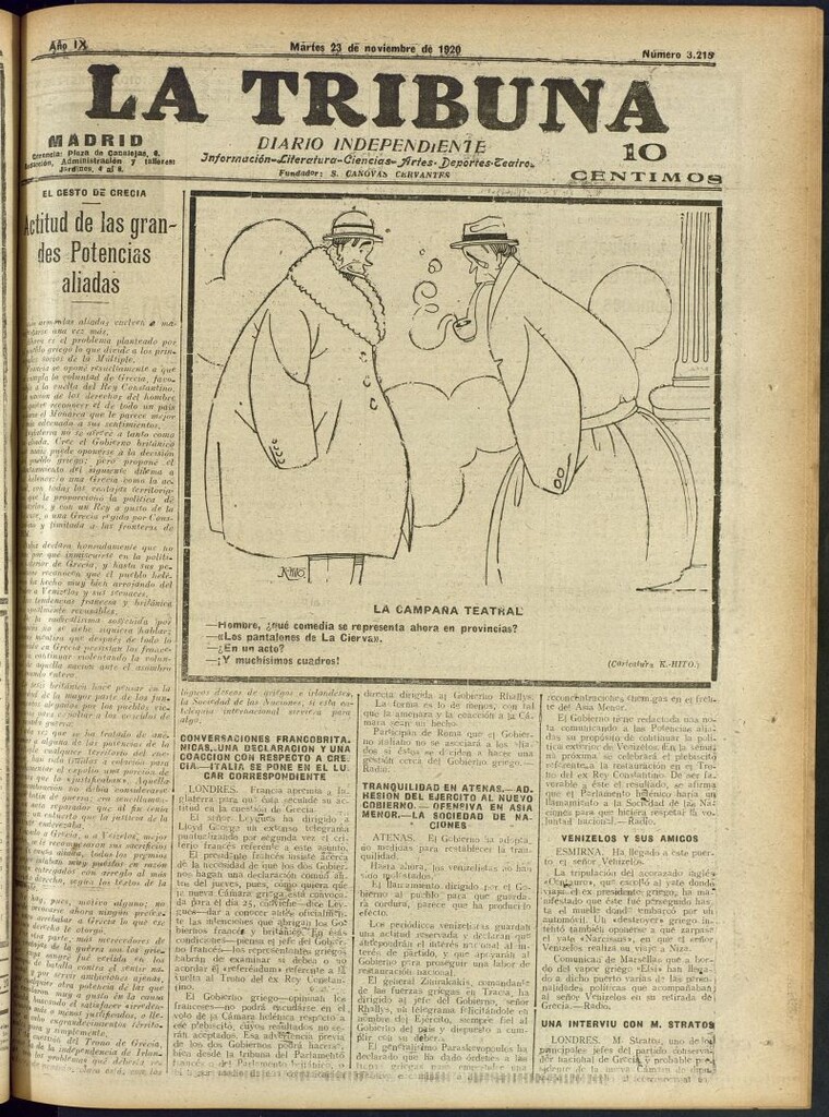 Miniatura de La Tribuna: diario independiente del 23 de noviembre de 1920