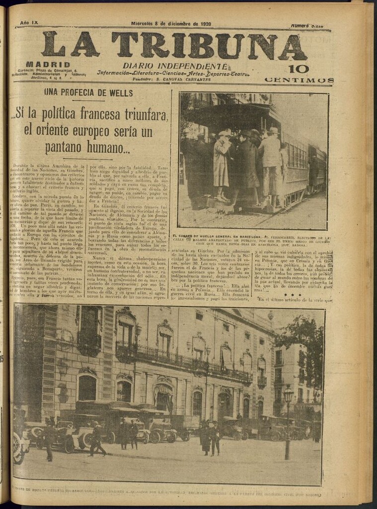 Miniatura de La Tribuna: diario independiente del 8 de diciembre de 1920