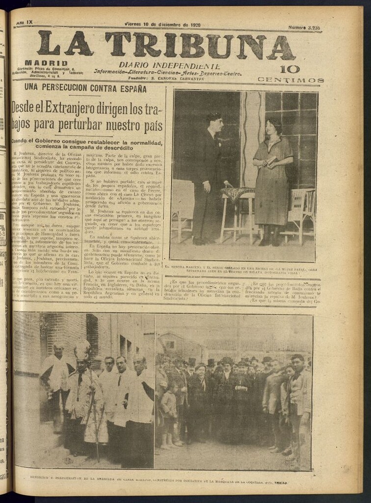 Miniatura de La Tribuna: diario independiente del 10 de diciembre de 1920