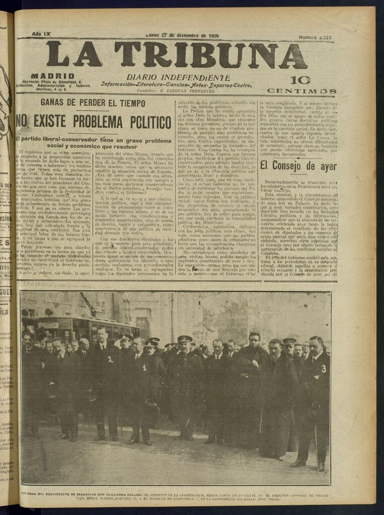 Miniatura de La Tribuna: diario independiente del 27 de diciembre de 1920