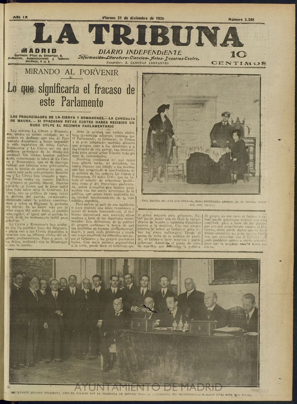Miniatura de La Tribuna: diario independiente del 31 de diciembre de 1920