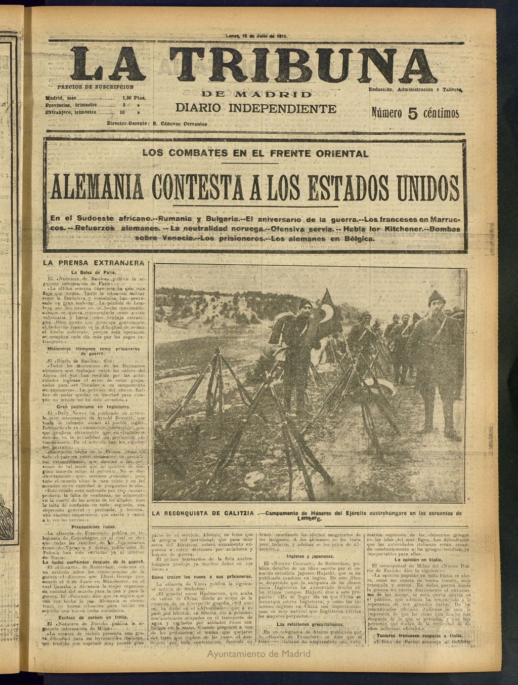 Miniatura de La Tribuna: diario independiente del 12 de julio de 1915