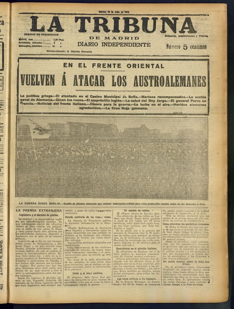 Miniatura de La Tribuna: diario independiente del 13 de julio de 1915