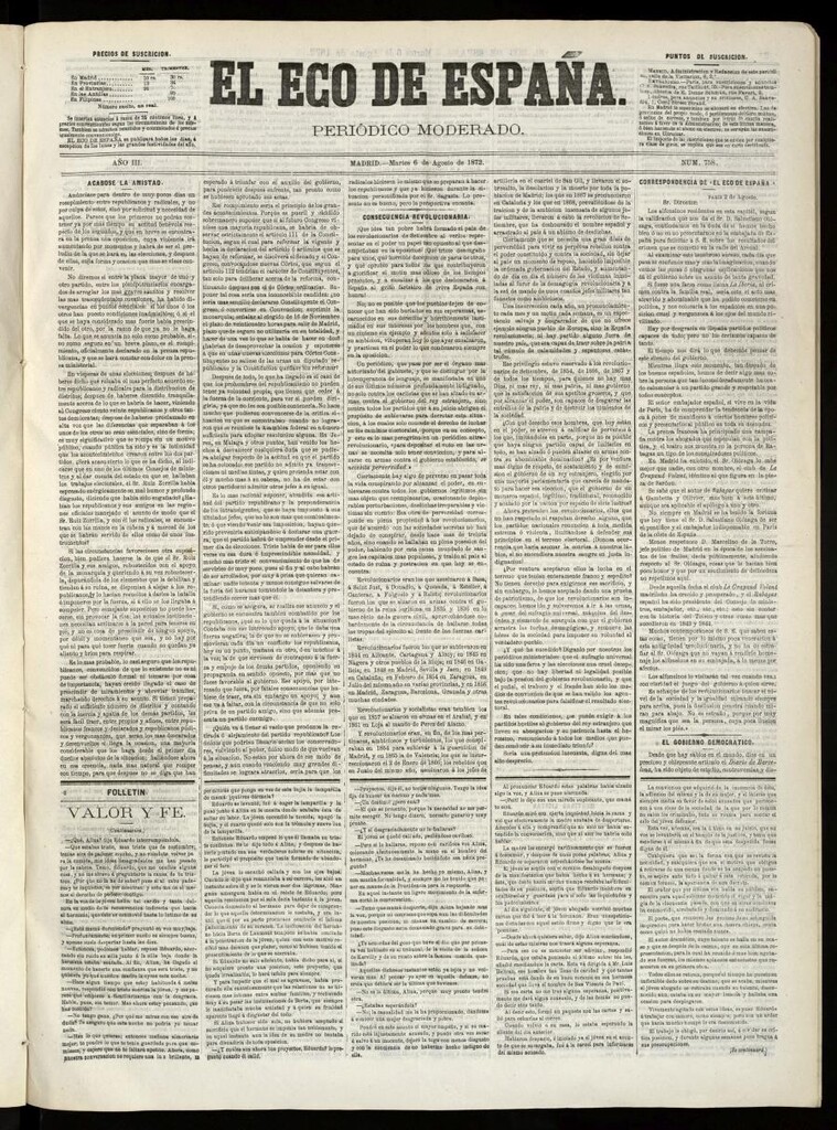 Miniatura de El Eco de España del 6 de agosto de 1872