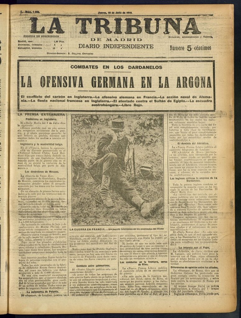 Miniatura de La Tribuna: diario independiente del 15 de julio de 1915