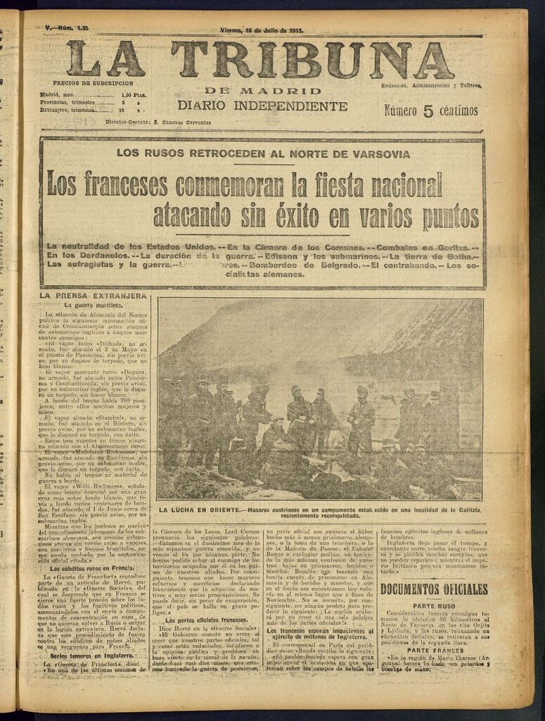 Miniatura de La Tribuna: diario independiente del 16 de julio de 1915