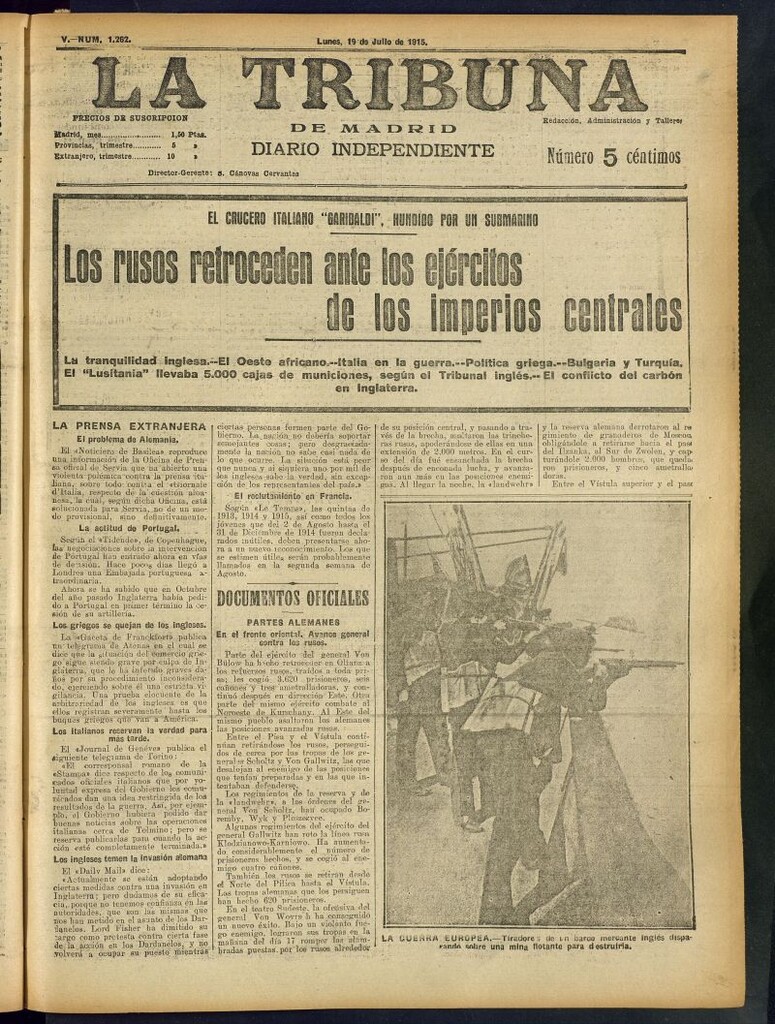 Miniatura de La Tribuna: diario independiente del 19 de julio de 1915