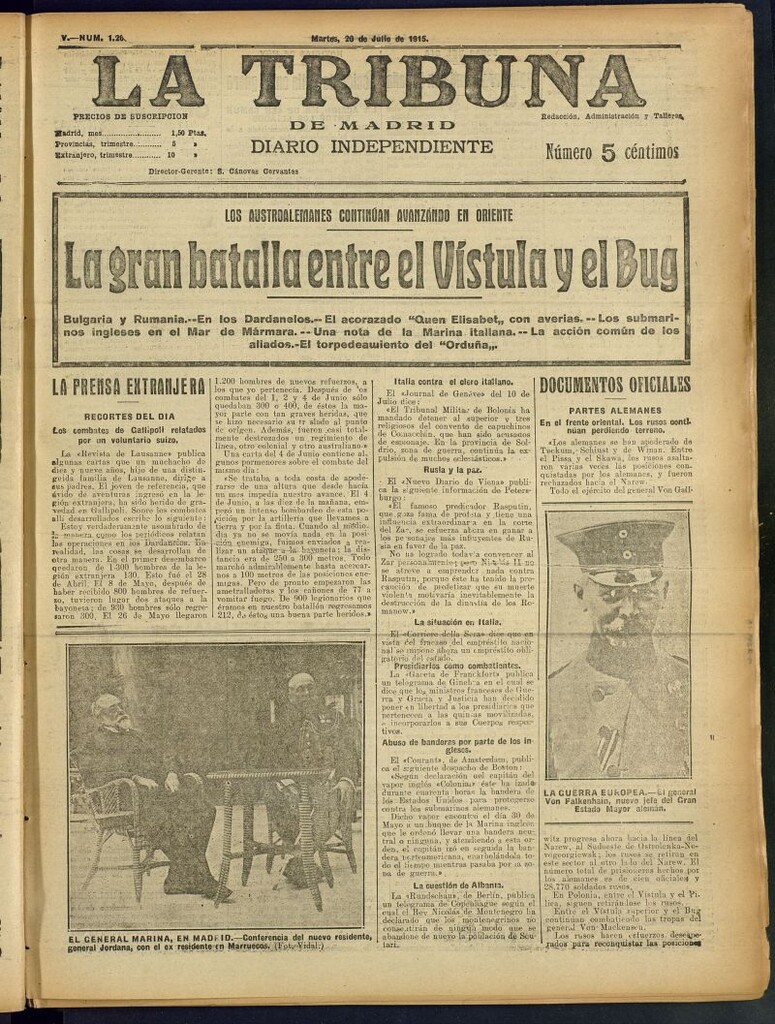 Miniatura de La Tribuna: diario independiente del 20 de julio de 1915