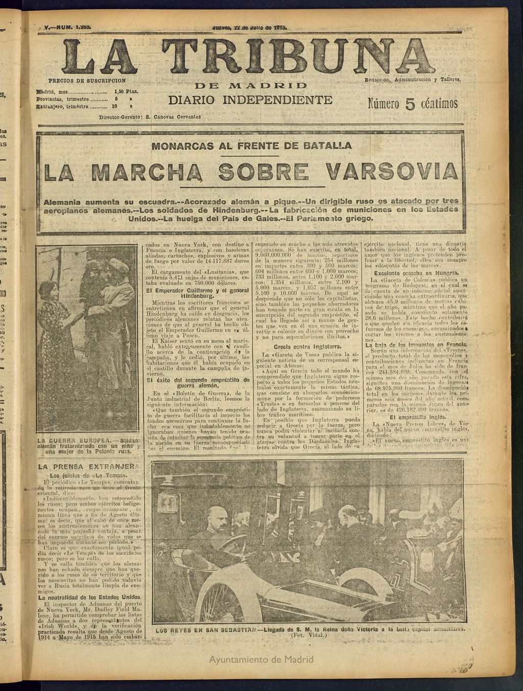 Miniatura de La Tribuna: diario independiente del 22 de julio de 1915