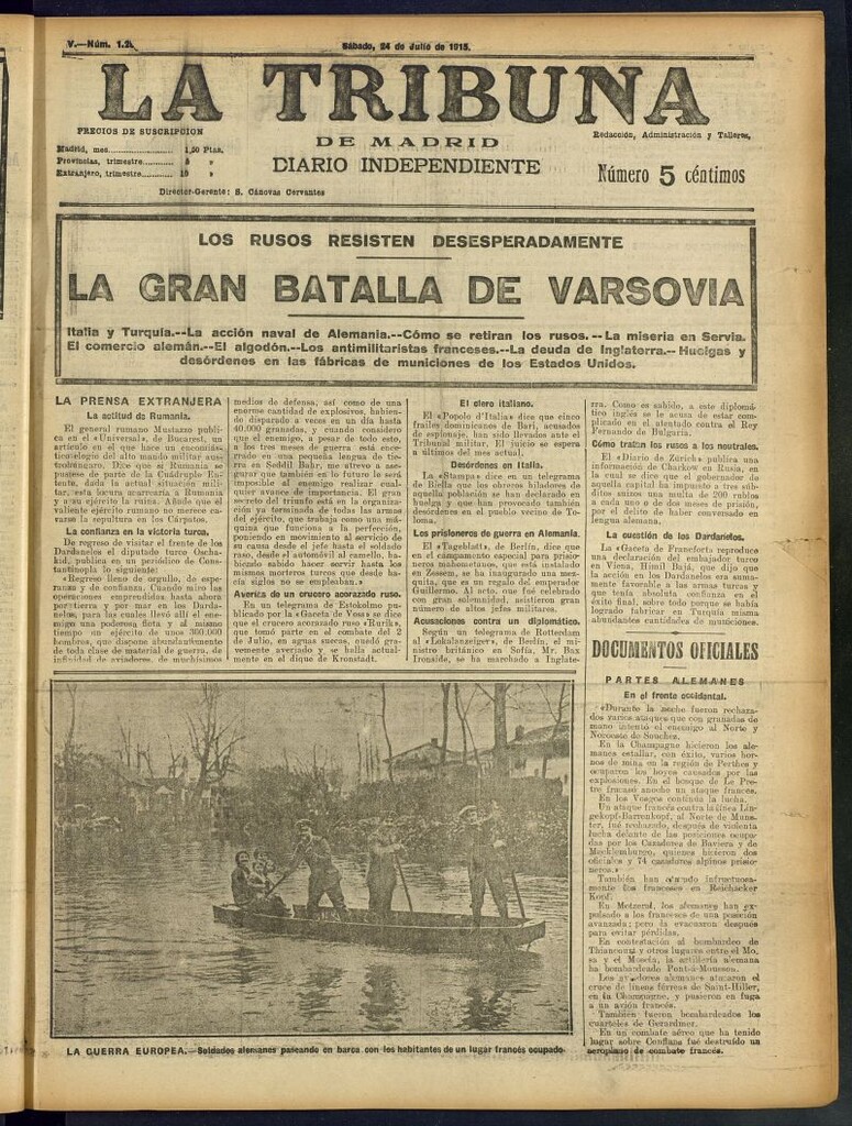 Miniatura de La Tribuna: diario independiente del 24 de julio de 1915