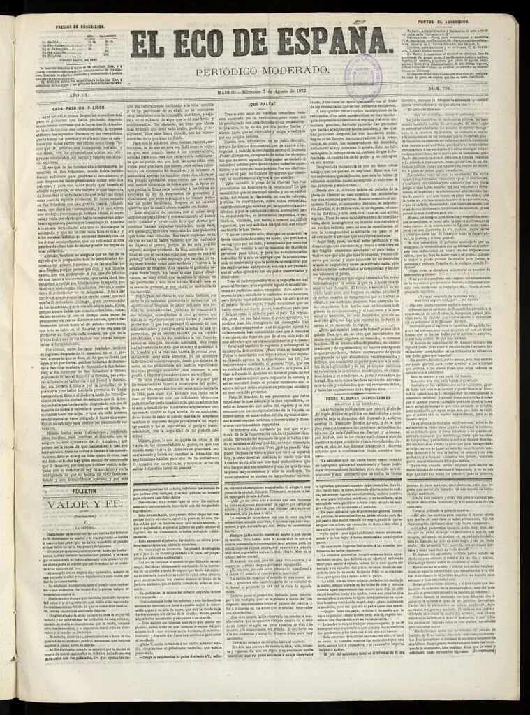 Miniatura de El Eco de España del 7 de agosto de 1872