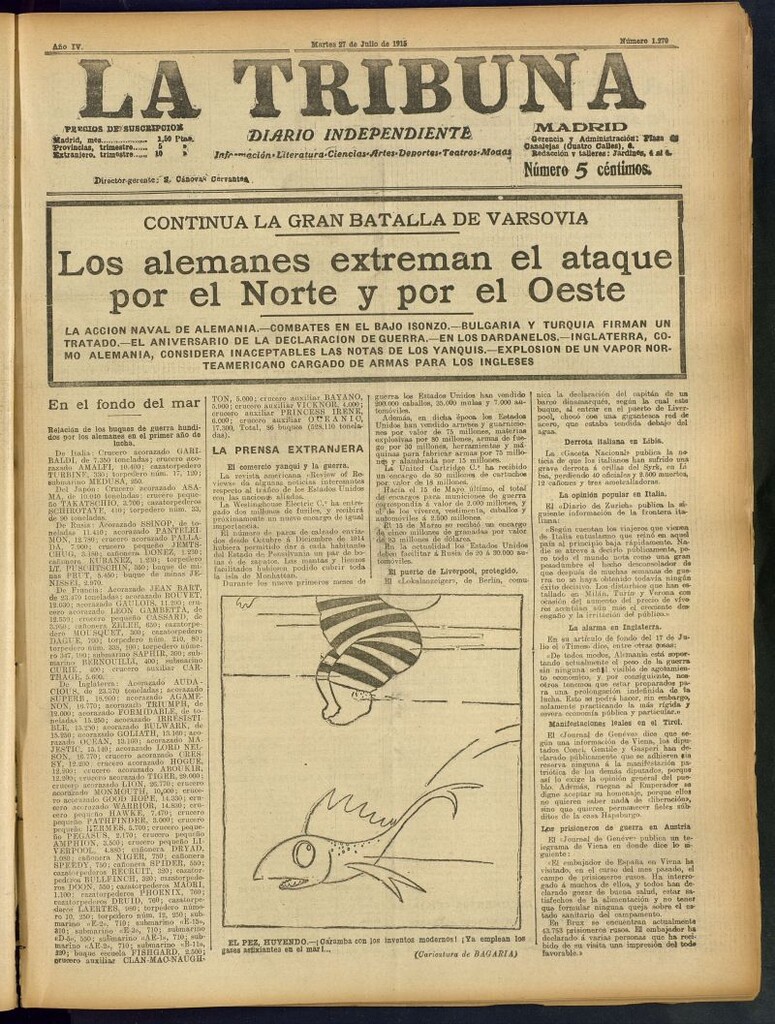 Miniatura de La Tribuna: diario independiente del 27 de julio de 1915