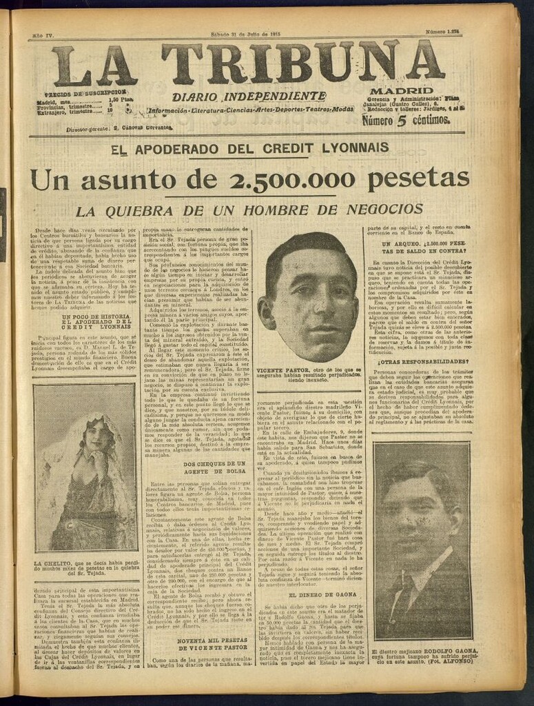 Miniatura de La Tribuna: diario independiente del 31 de julio de 1915