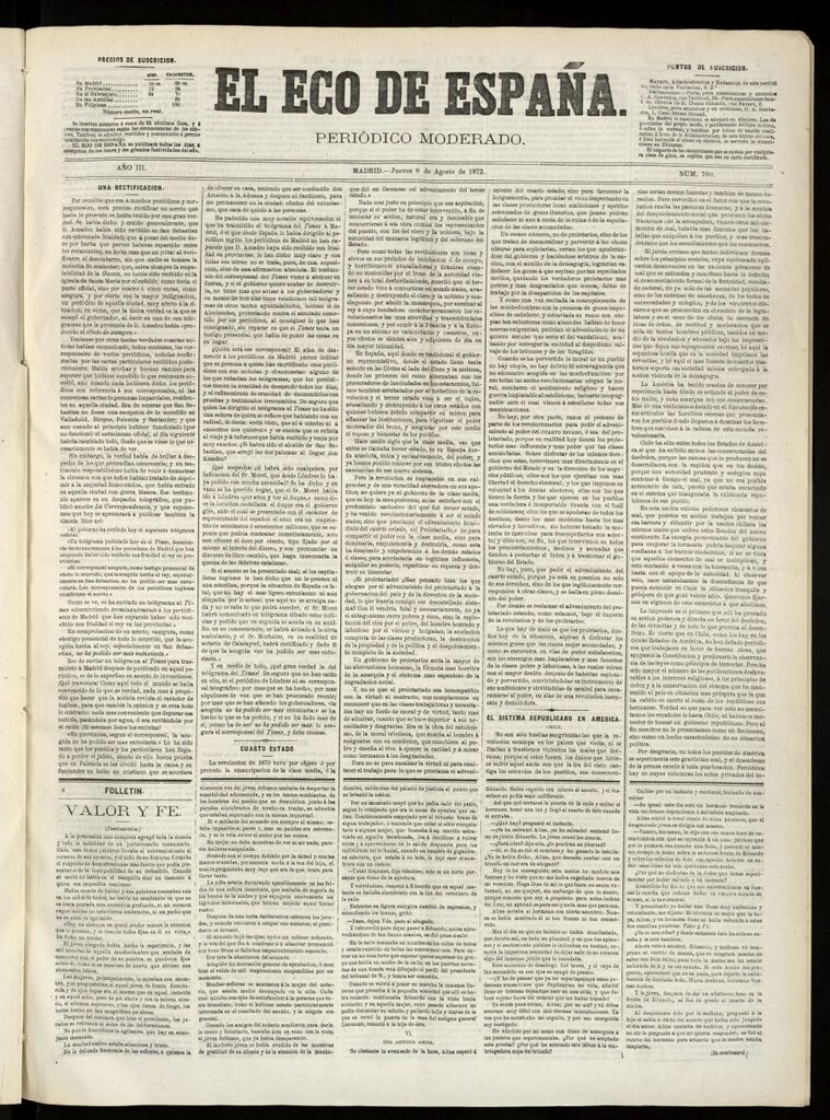 Miniatura de El Eco de España del 8 de agosto de 1872