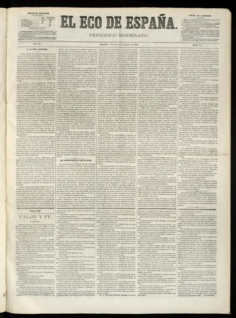 Miniatura de El Eco de España del 9 de agosto de 1872