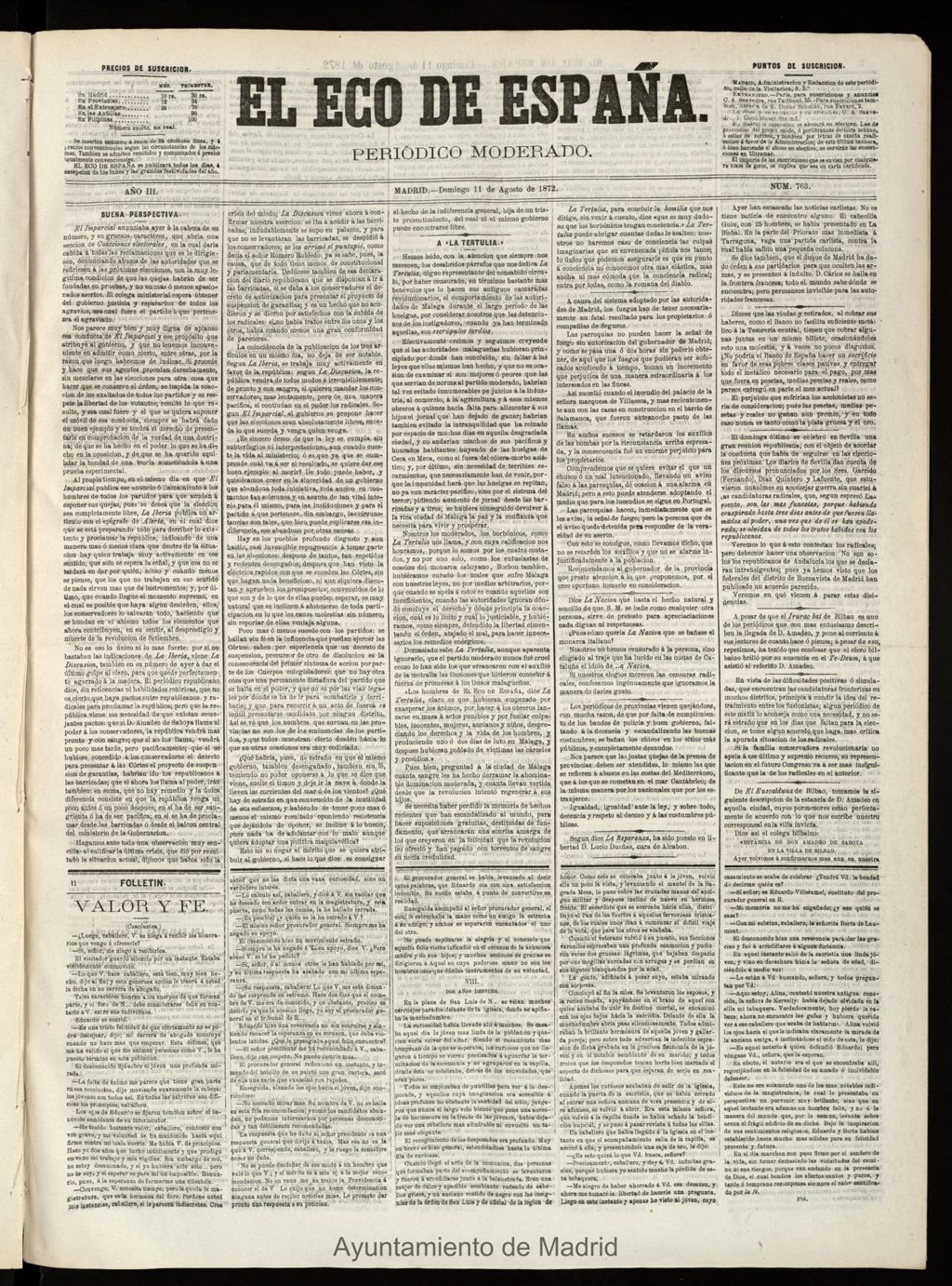 Miniatura de El Eco de España del 11 de agosto de 1872
