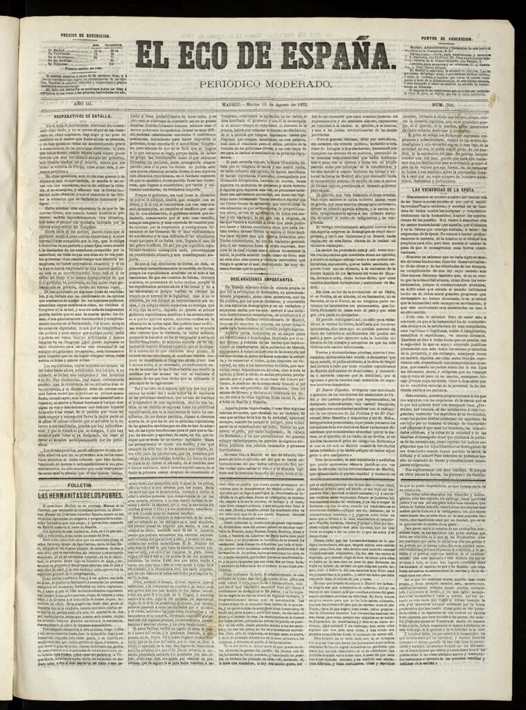 Miniatura de El Eco de España del 13 de agosto de 1872