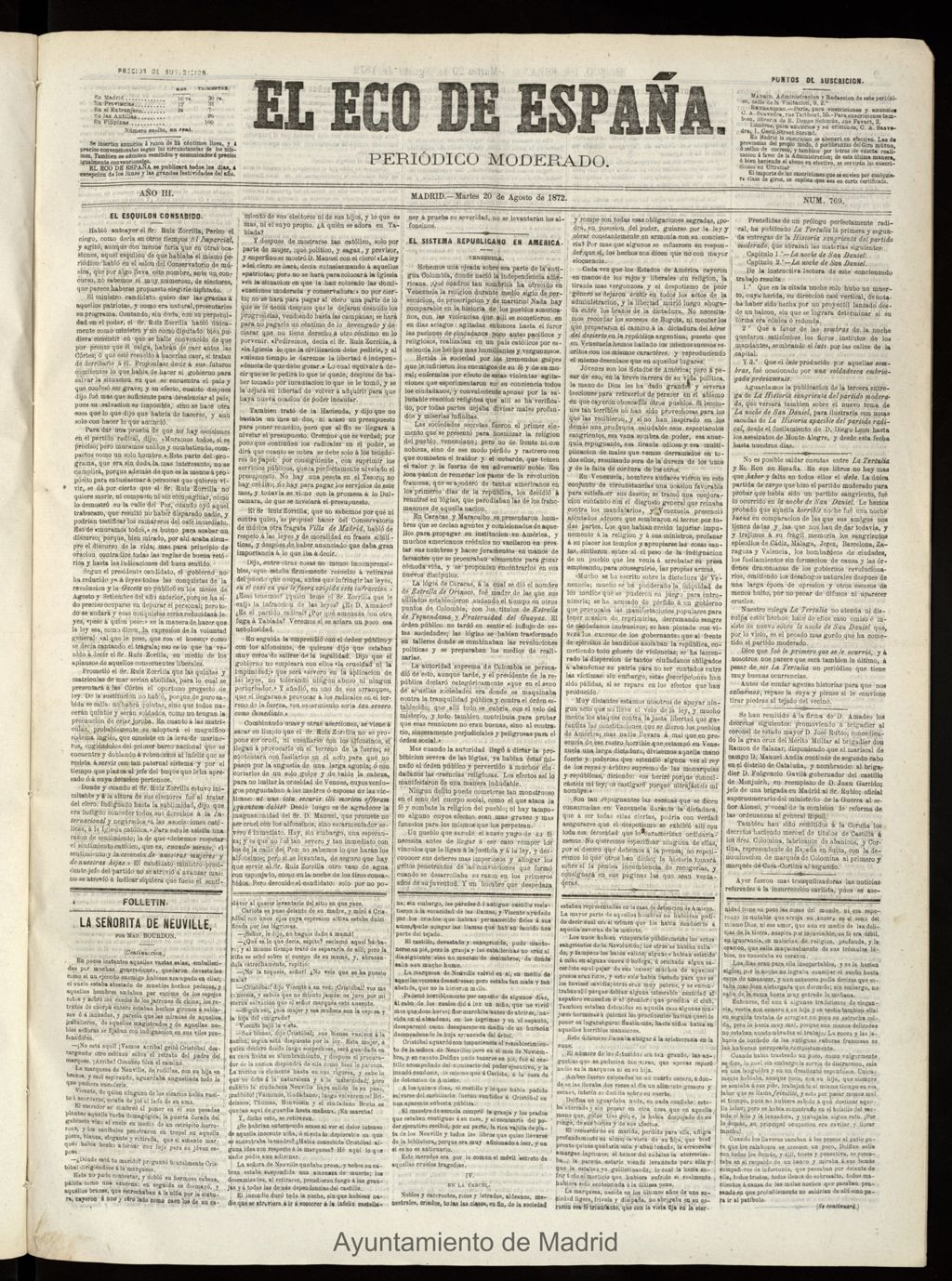 Miniatura de El Eco de España del 20 de agosto de 1872