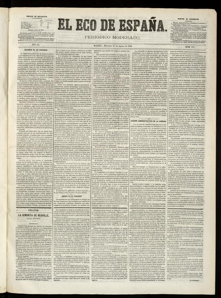 Miniatura de El Eco de España del 21 de agosto de 1872
