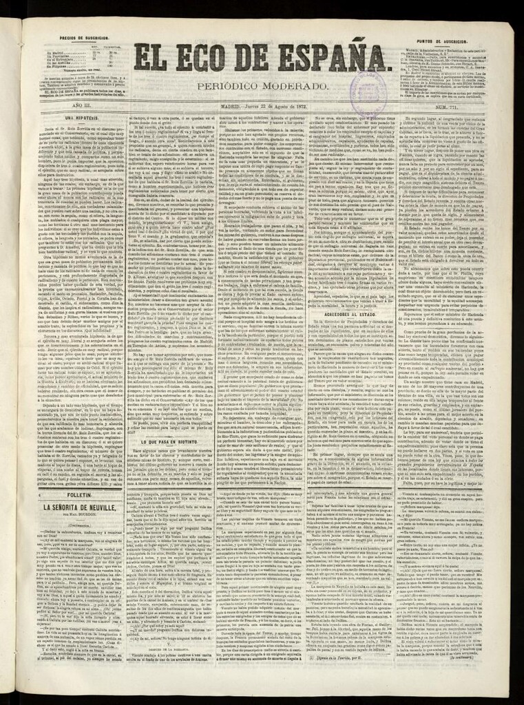 Miniatura de El Eco de España del 22 de agosto de 1872
