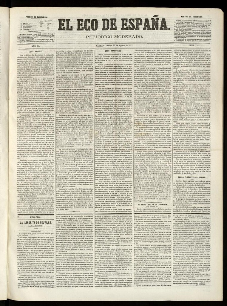 Miniatura de El Eco de España del 27 de agosto de 1872