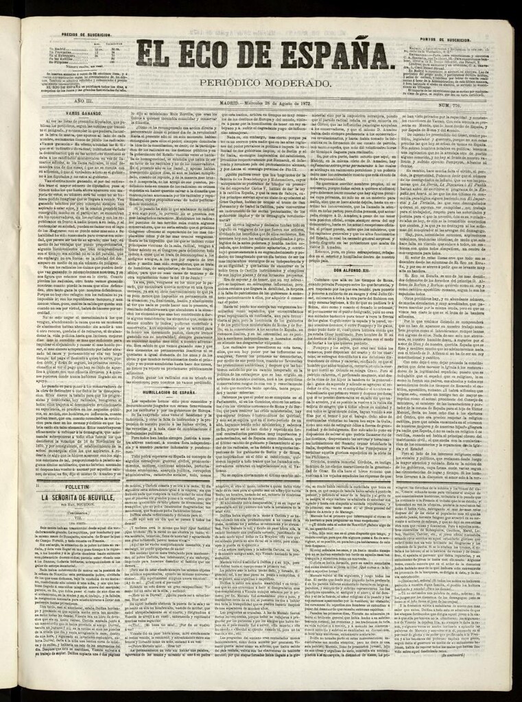 Miniatura de El Eco de España del 28 de agosto de 1872