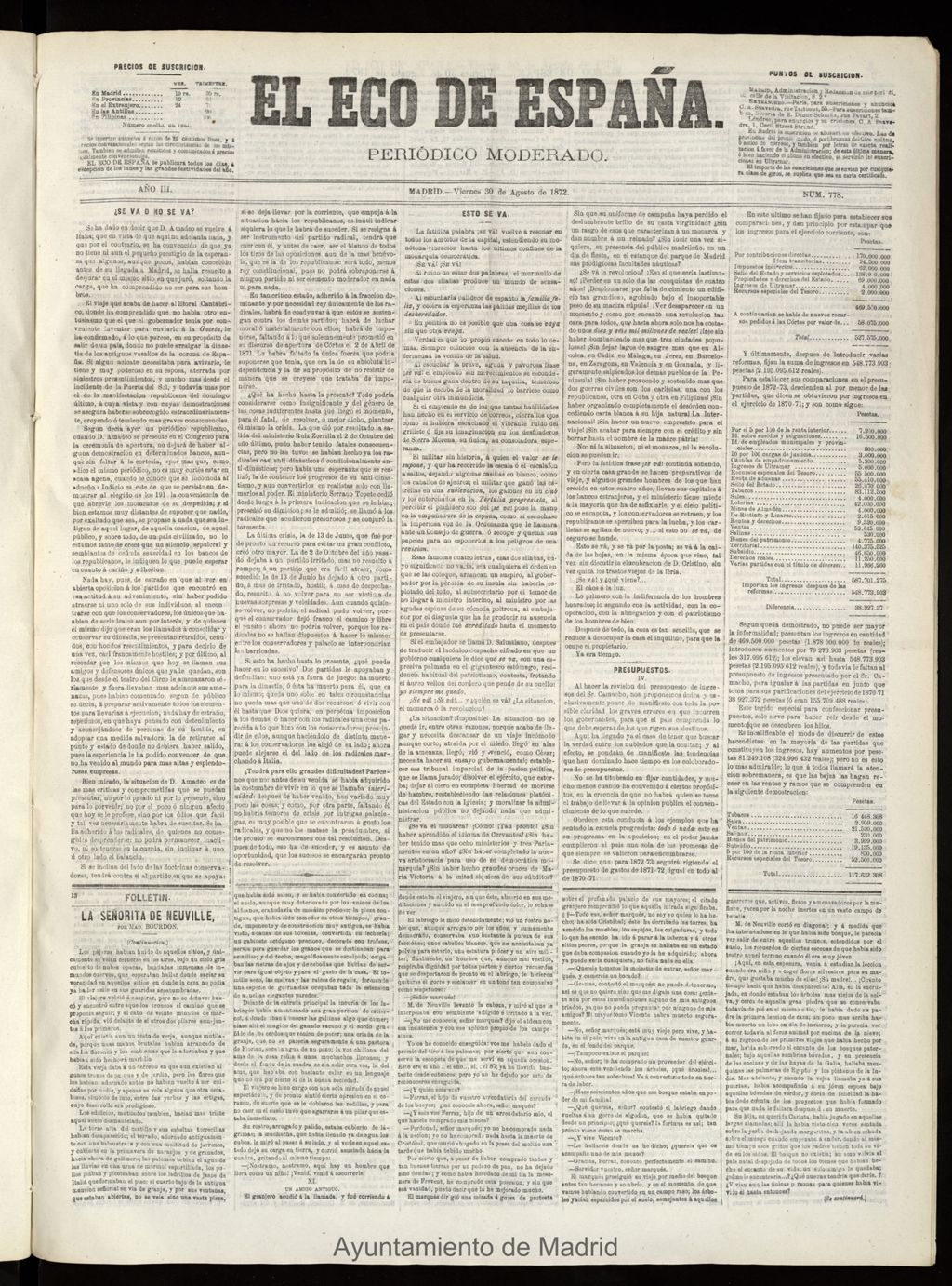 Miniatura de El Eco de España del 30 de agosto de 1872