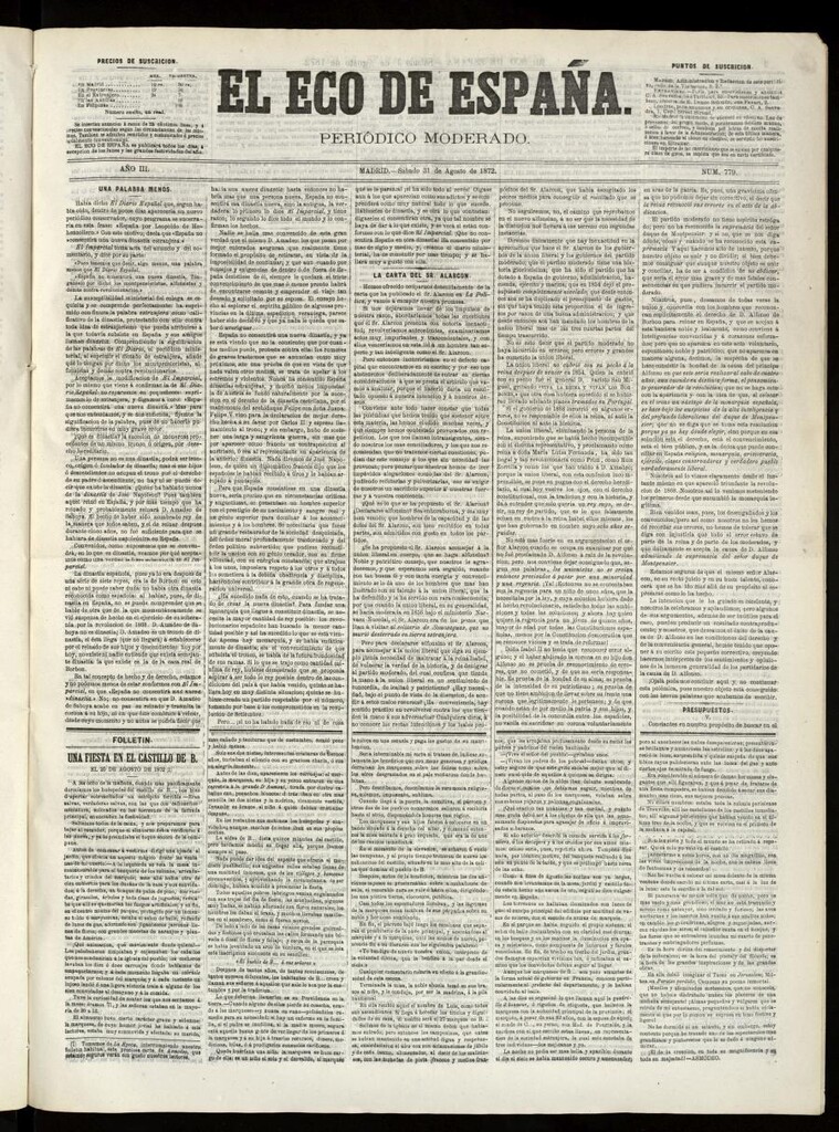 Miniatura de El Eco de España del 31 de agosto de 1872