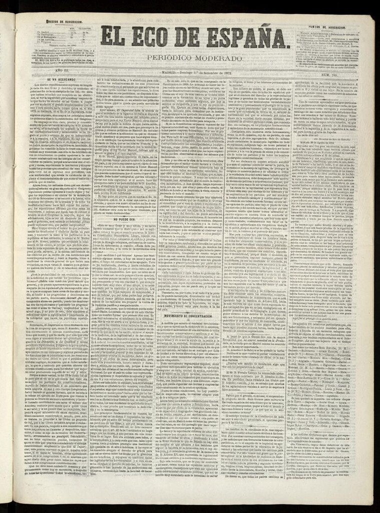 Miniatura de El Eco de España del 1 de septiembre de 1872
