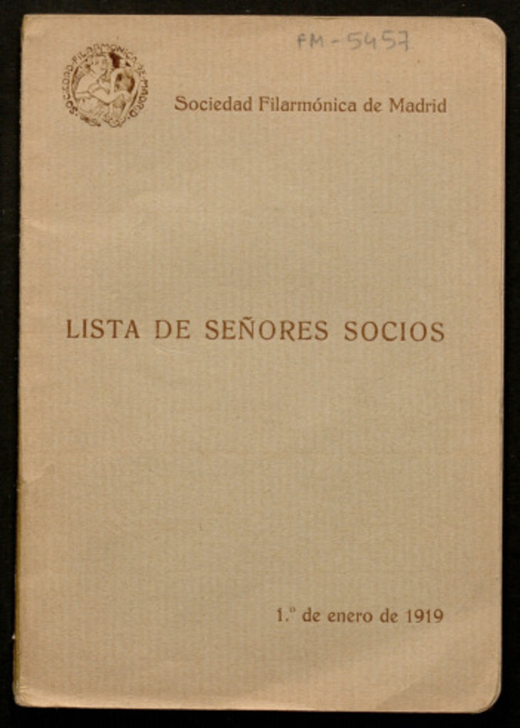 Miniatura de Lista de señores socios : 1.º de enero de 1919. / Sociedad Filarmónica de Madrid