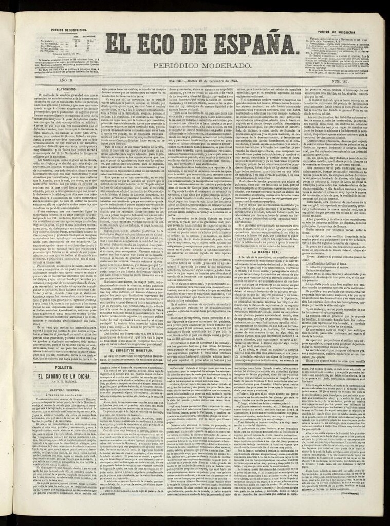 Miniatura de El Eco de España del 10 de septiembre de 1872